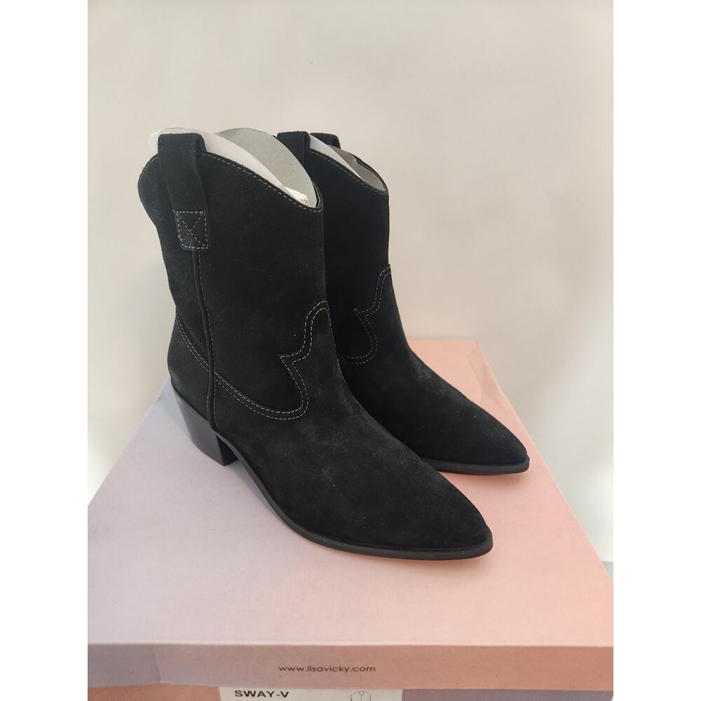 Lisa Vicky Nordstrom Suede Pointed black toe bootie in women's size 7.5